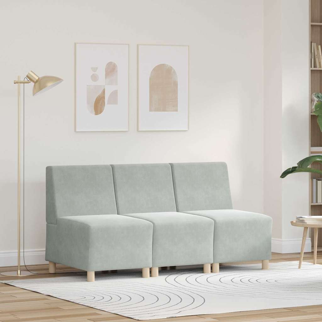 vidaXL Modulares Armfreies Sofa 3 pcs Hellgrau 55 x 74 x 82 cm Samt
