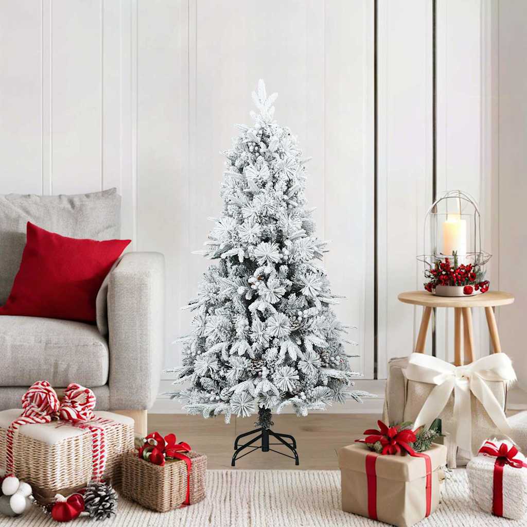 vidaXL Künstlicher Scharnier-Weihnachtsbaum schneebedeckt Weiß 120 cm