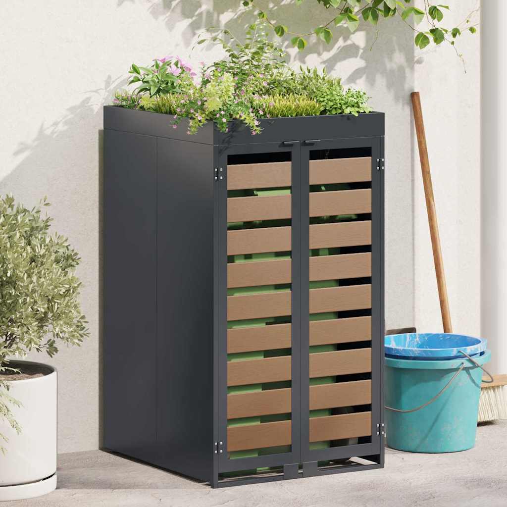 vidaXL Mülltonnenlager mit Pflanzerdach für 240L Tonne Anthrazit Stahl