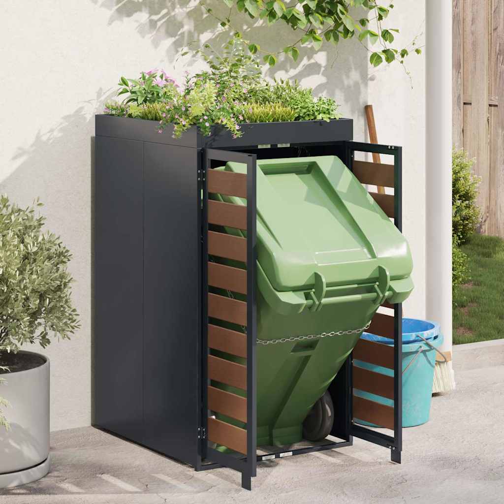 vidaXL Mülltonnenlager mit Pflanzerdach für 240L Tonne Anthrazit Stahl