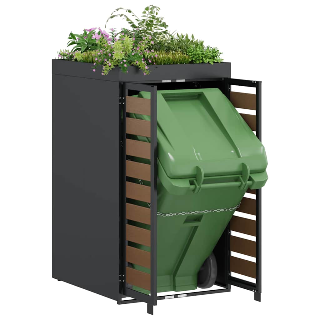 vidaXL Mülltonnenlager mit Pflanzerdach für 240L Tonne Anthrazit Stahl
