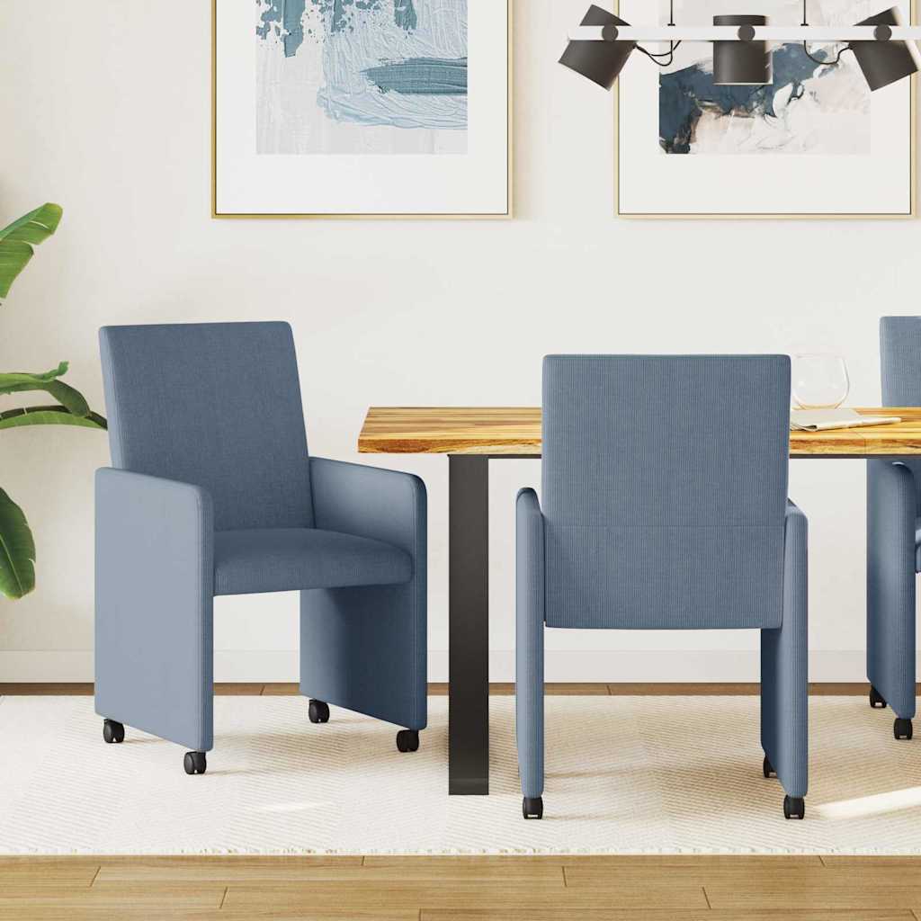 vidaXL Esszimmerstühle mit Rollen 2 pcs Blau 57 x 66 x 94 cm Cordstoff