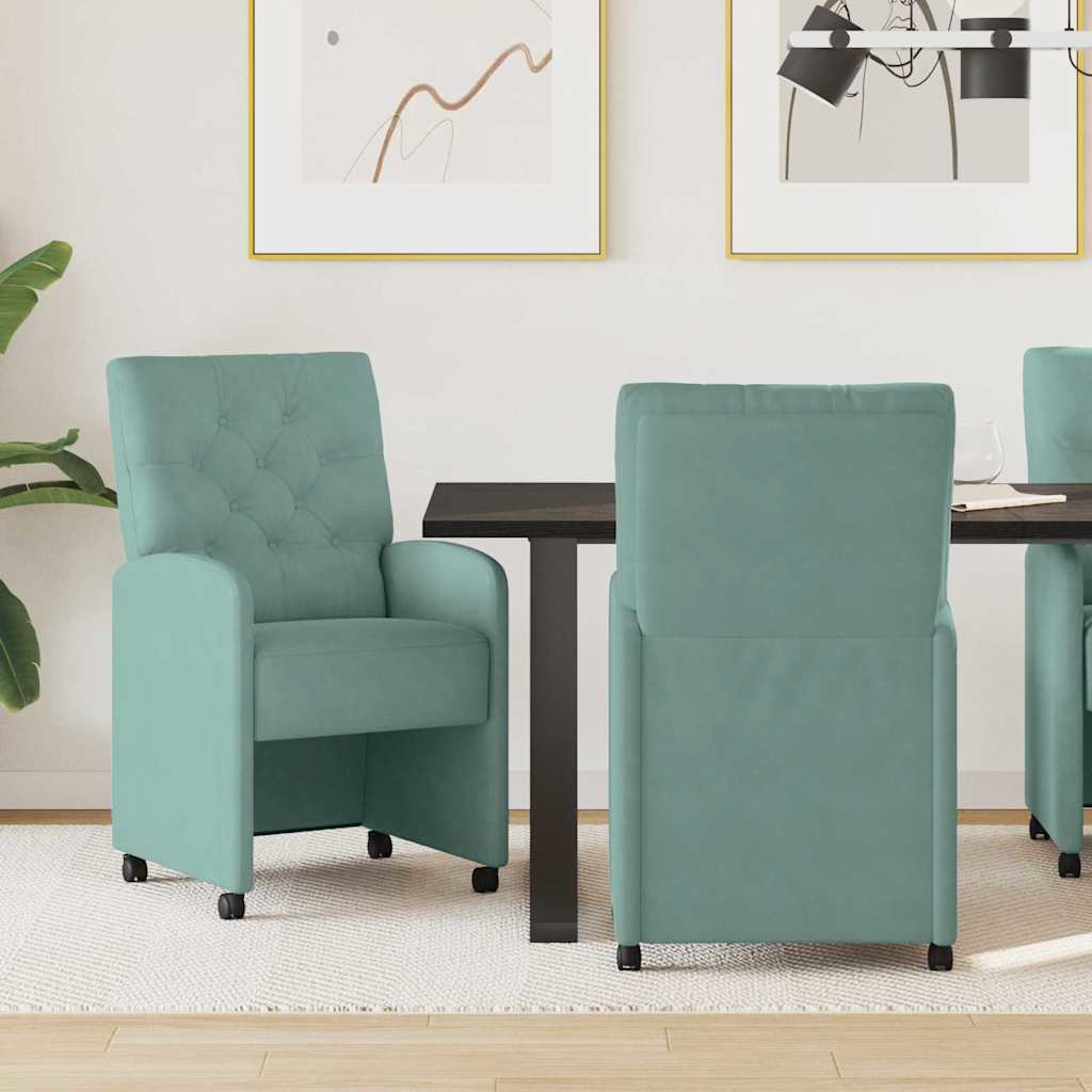 vidaXL Esszimmerstühle mit Rollen 2 pcs Meergrün 58 x 67 x 97 cm Samt