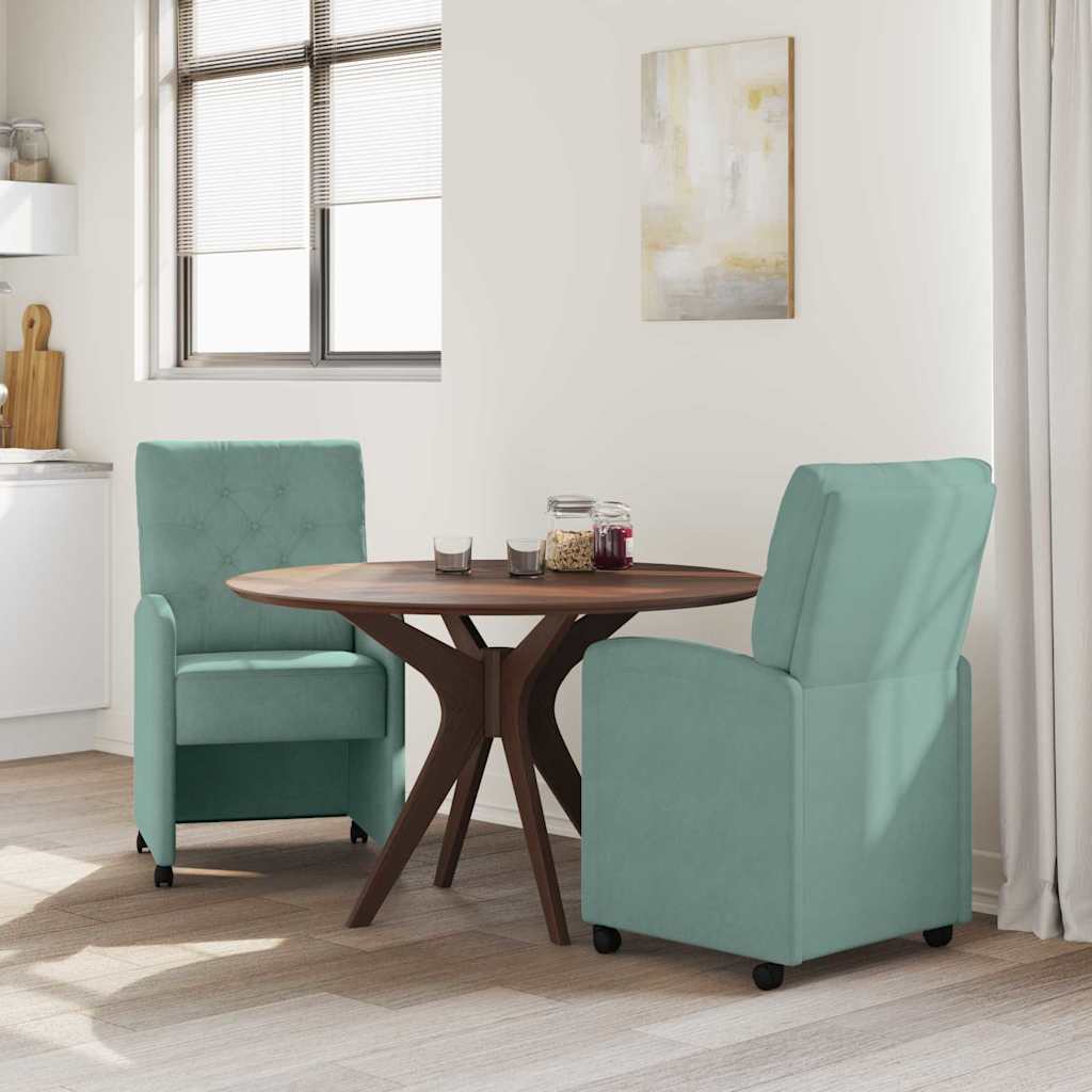 vidaXL Esszimmerstühle mit Rollen 2 pcs Meergrün 58 x 67 x 97 cm Samt