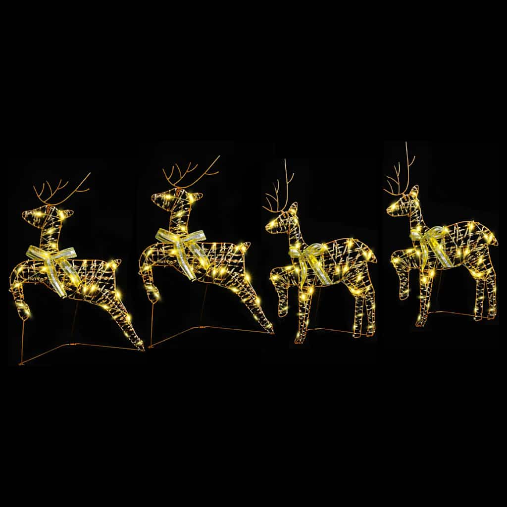 vidaXL LED Rentiere mit 80 LEDs 4 pcs Gold PET