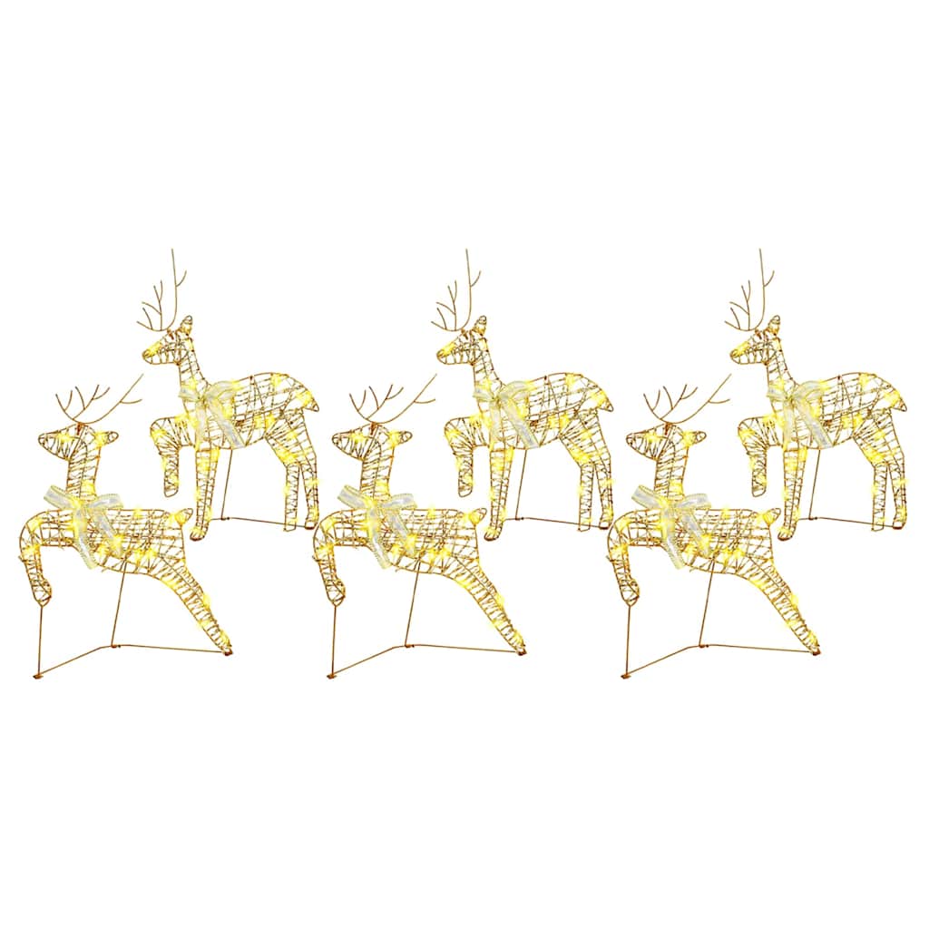 vidaXL LED Rentiere mit 180 LEDs 6 pcs Gold PET