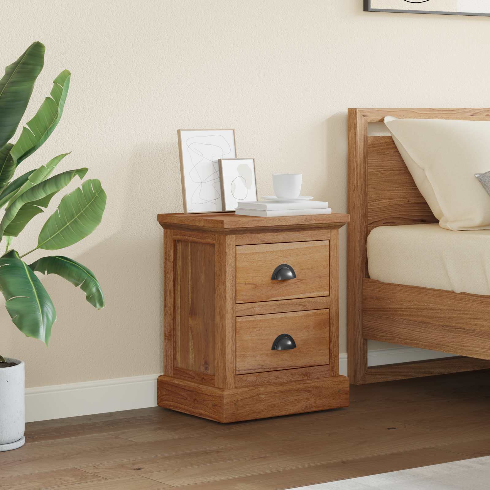 vidaXL Nachttisch mit Schubladen Natur 40 x 30 x 50 cm Massivholz Teak