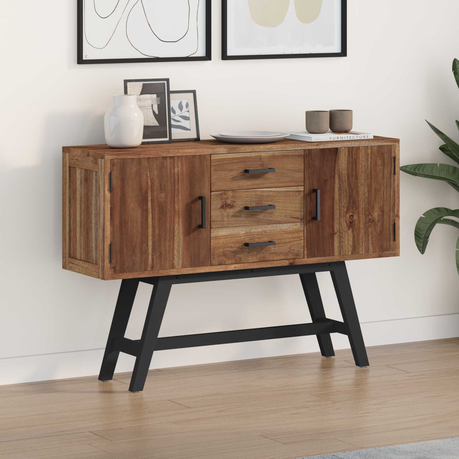 vidaXL TV-Ständer Natur 110 x 30 x 75 cm Massivholz Teak