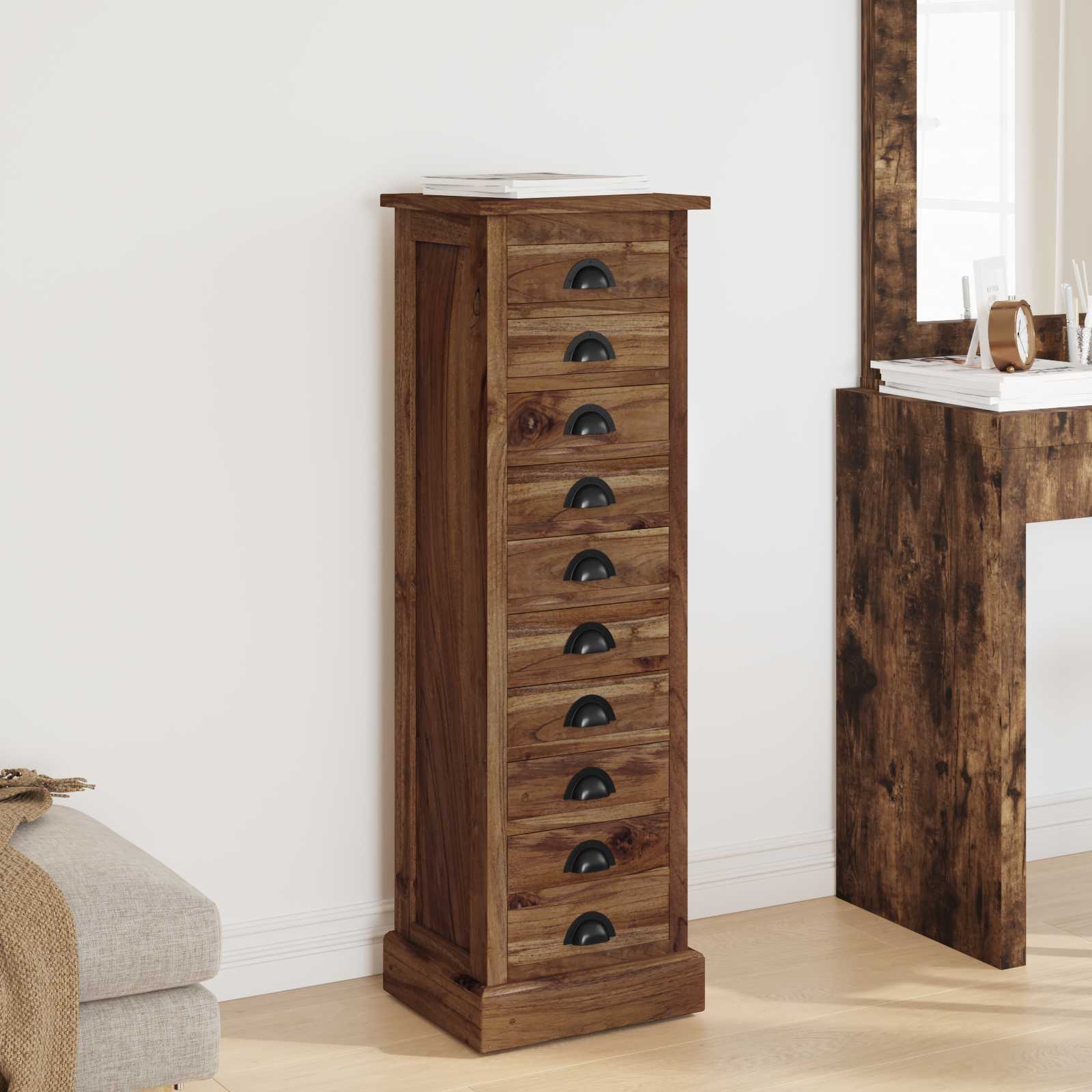 vidaXL Kommode mit Schubladen Natur 35 x 30 x 110 cm Massivholz Teak