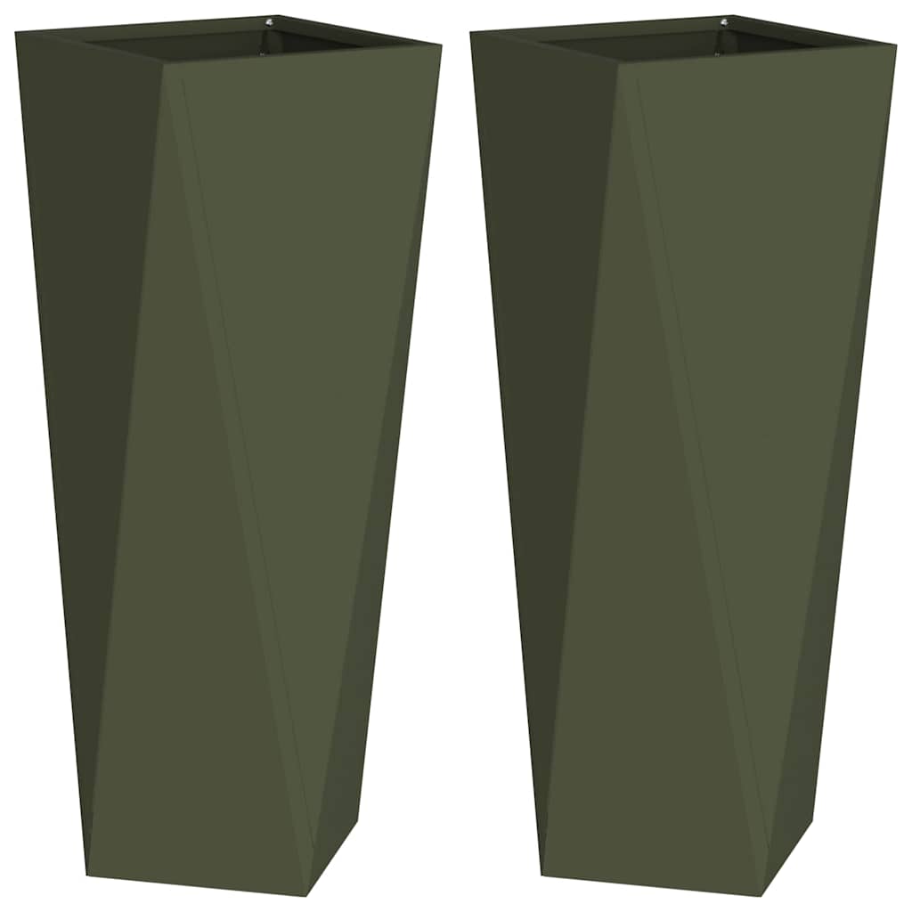 vidaXL Pflanzkübel 2 pcs Olive Grün 30 x 30 x 75 cm Stahl