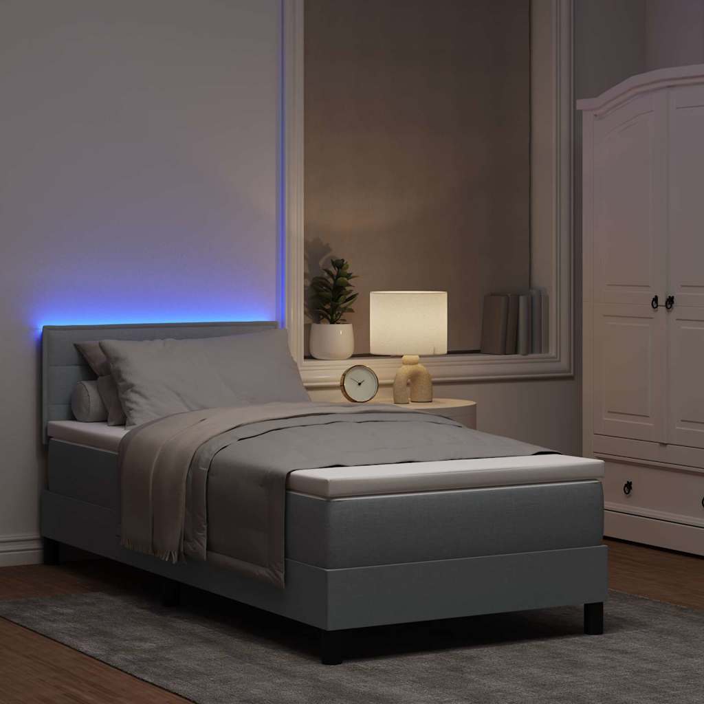 vidaXL Boxspringbett mit Matratze mit LED Hellgrau 80 x 200 cm Stoff