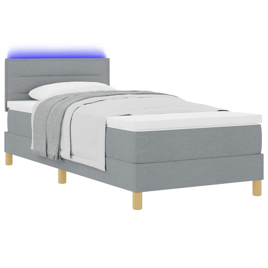 vidaXL LED Boxspringbett mit Kopfteil Hellgrau 80 x 200 cm Stoff