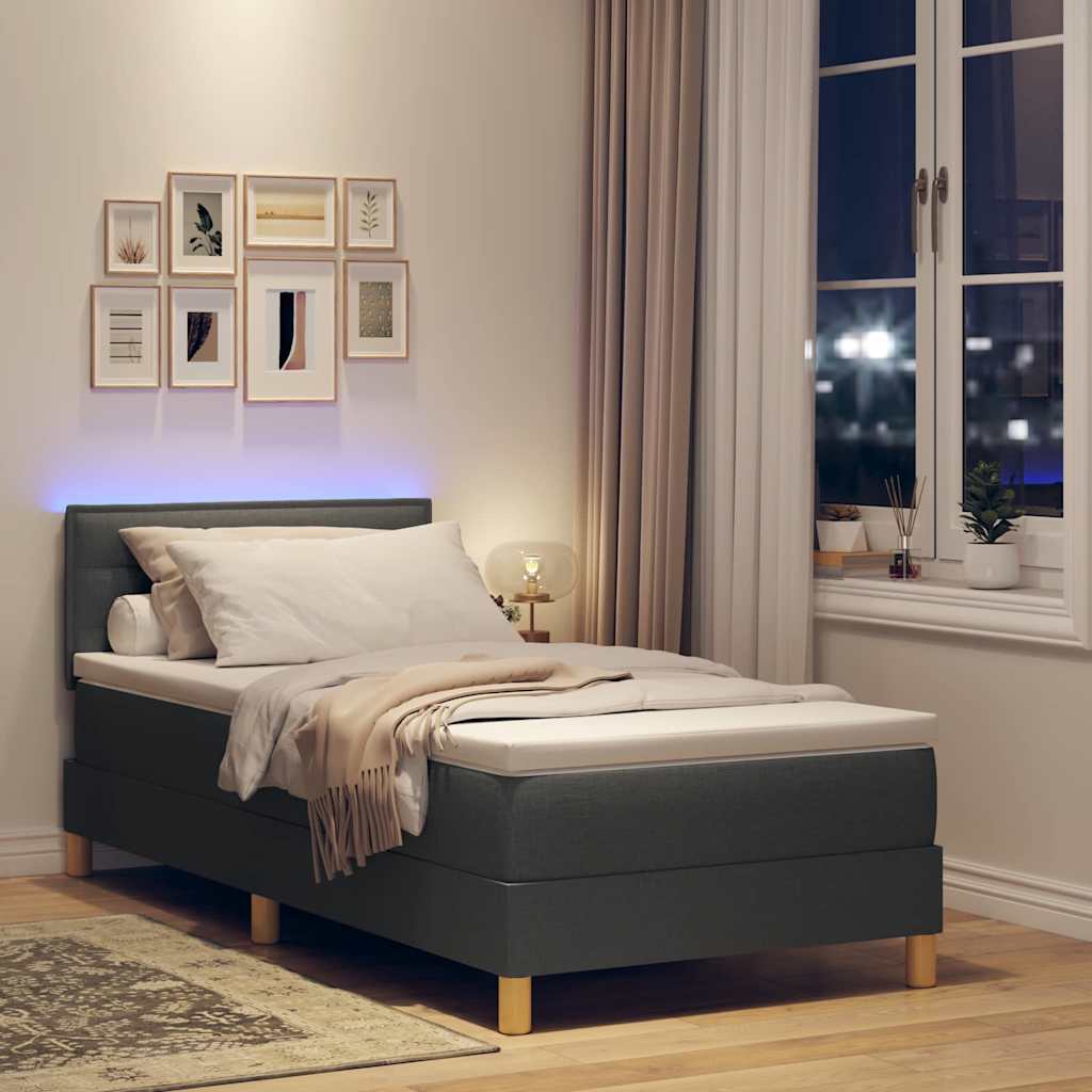 vidaXL LED Boxspringbett mit Kissen Dunkelgrau 80 x 200 cm Stoff