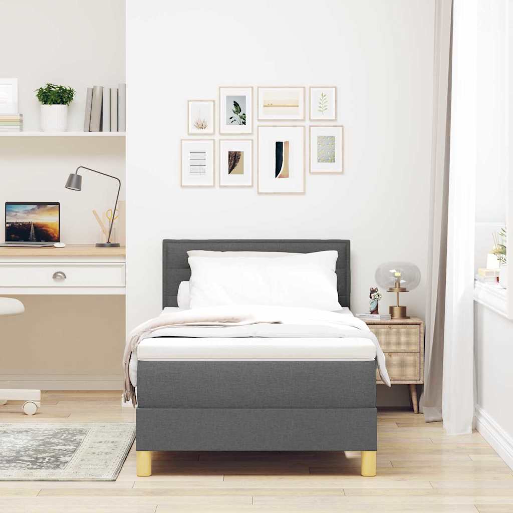 vidaXL LED Boxspringbett mit Kissen Dunkelgrau 80 x 200 cm Stoff