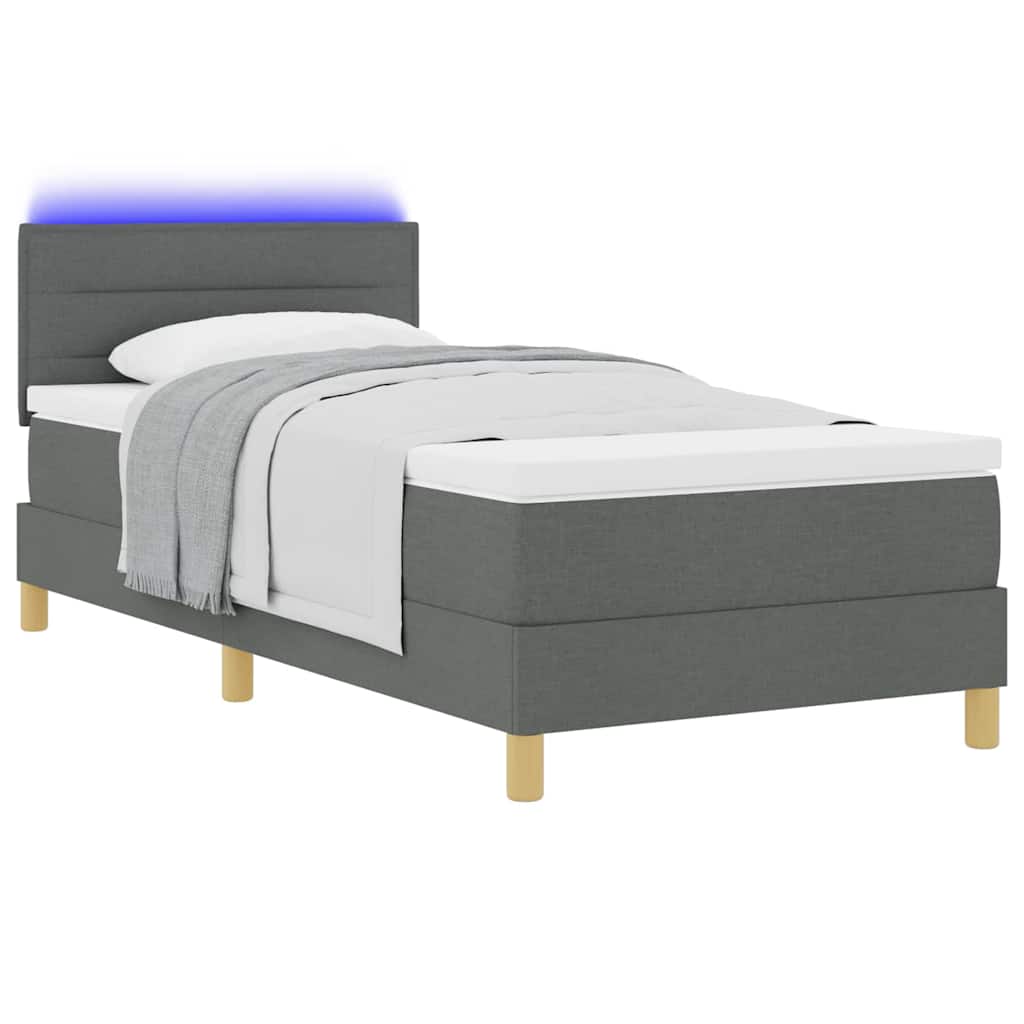 vidaXL LED Boxspringbett mit Kissen Dunkelgrau 80 x 200 cm Stoff