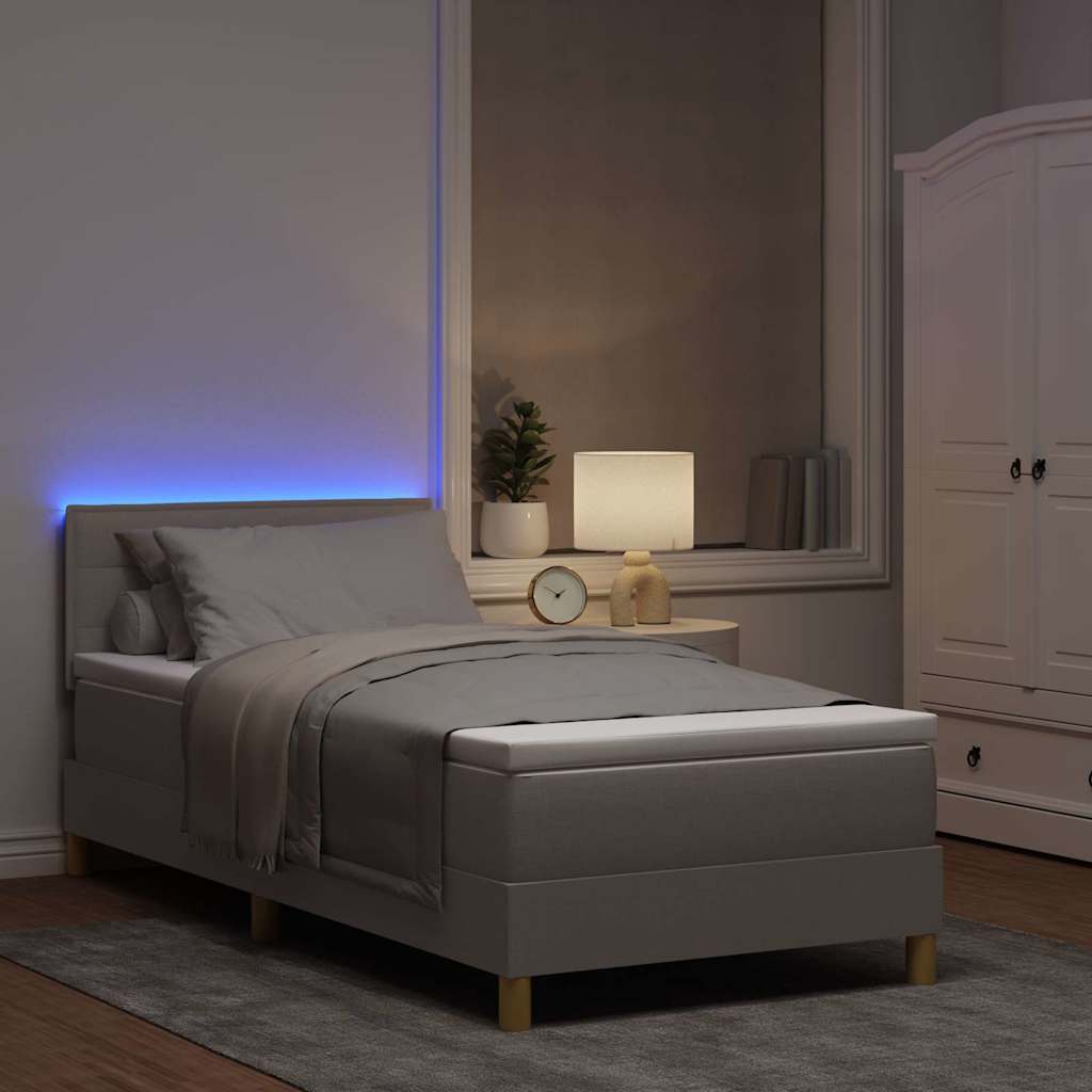 vidaXL LED Boxspringbett mit LED-Lichtleisten Taupe 80 x 200 cm Stoff