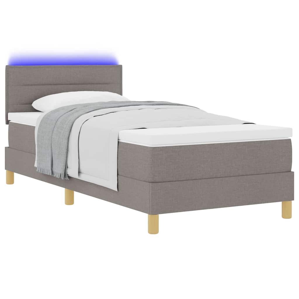 vidaXL LED Boxspringbett mit LED-Lichtleisten Taupe 80 x 200 cm Stoff