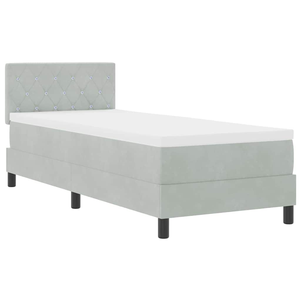 vidaXL LED Boxspringbett mit Matratze Hellgrau 80 x 200 cm Samt