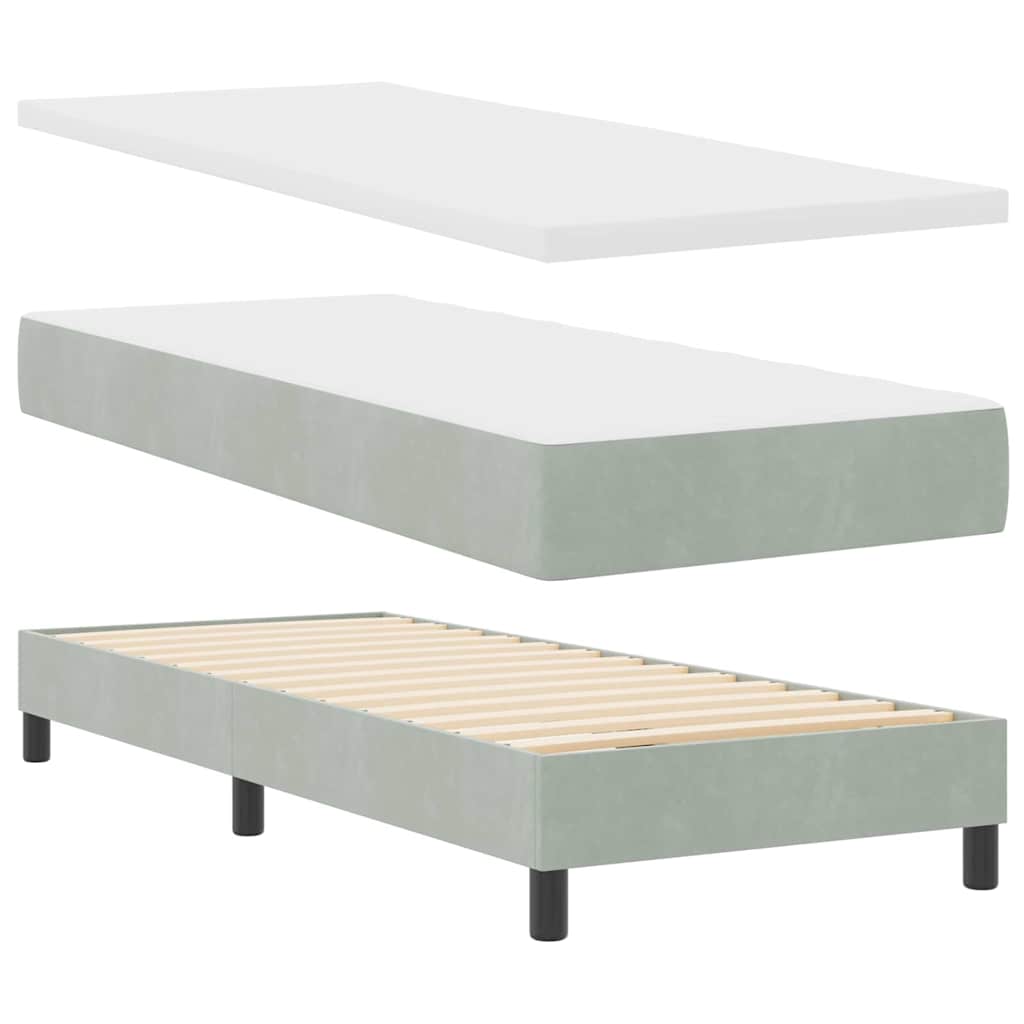 vidaXL LED Boxspringbett mit Matratze Hellgrau 80 x 200 cm Samt