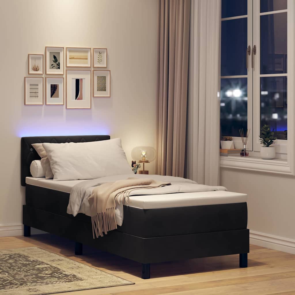 vidaXL LED Boxspringbett mit Matratze mit LED Schwarz 80 x 200 cm Samt