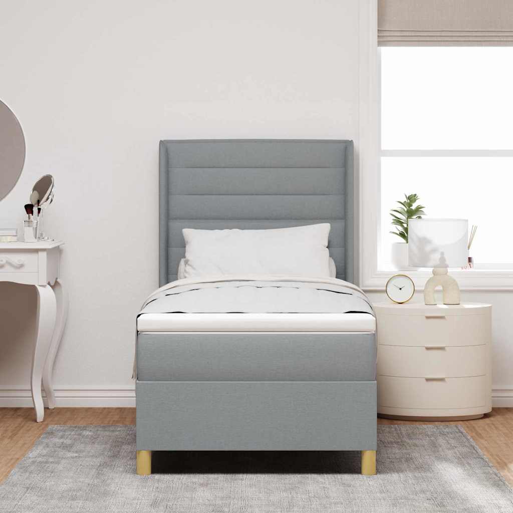 vidaXL Boxspringbett mit LED-Lichtleisten Hellgrau 80 x 200 cm Stoff
