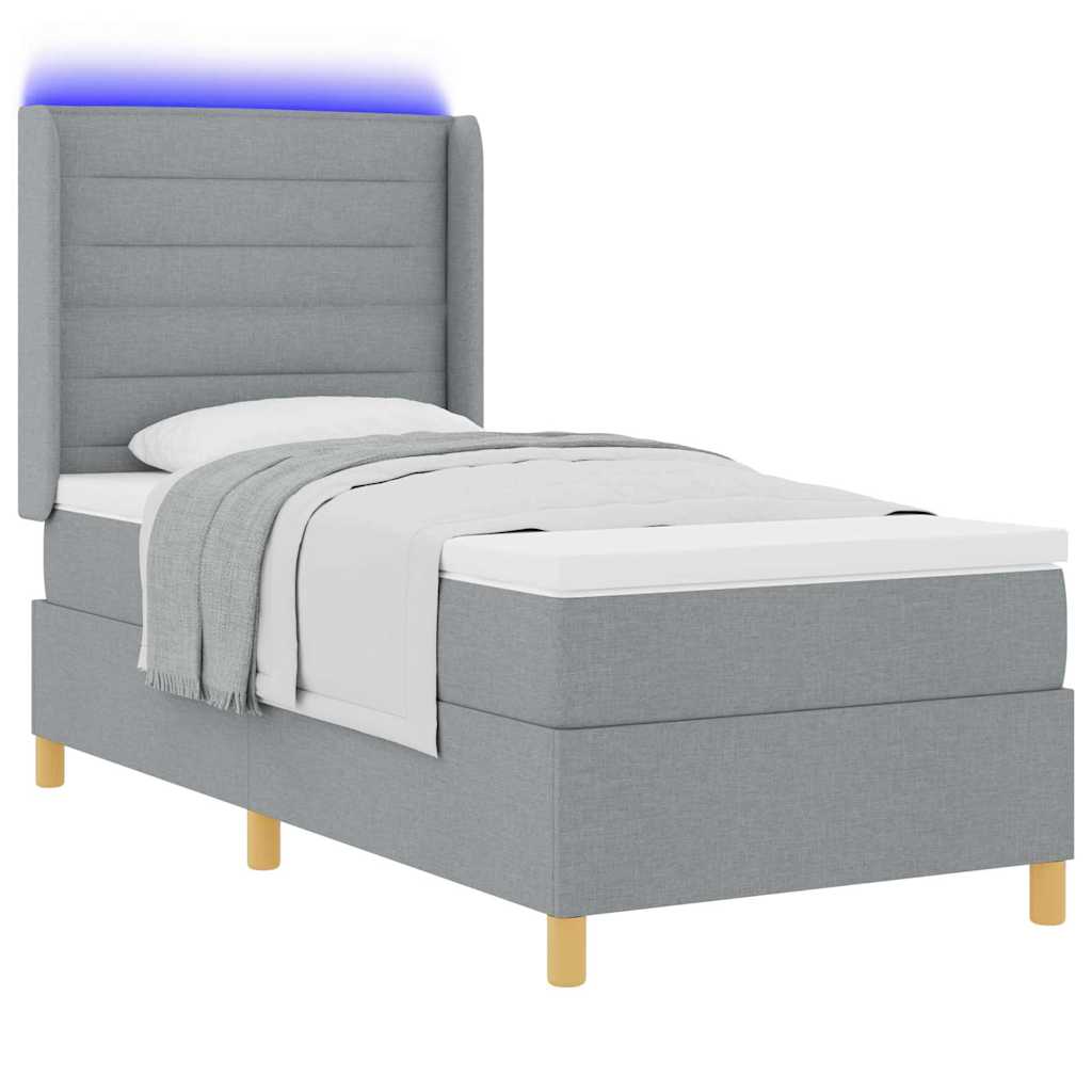 vidaXL Boxspringbett mit LED-Lichtleisten Hellgrau 80 x 200 cm Stoff