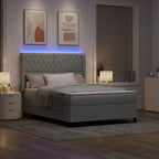 vidaXL Boxspringbett mit LED-Lichtleisten Hellgrau 140 x 190 cm Samt