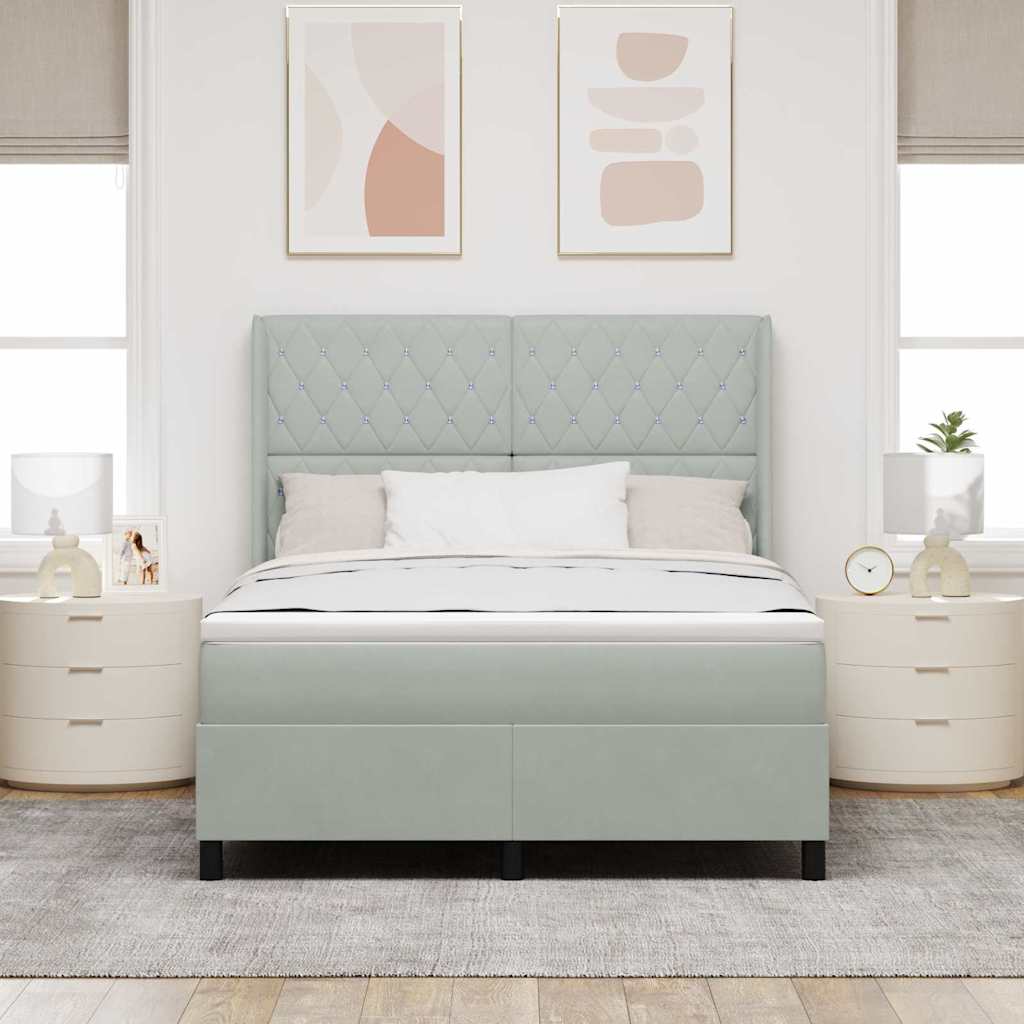 vidaXL Boxspringbett mit LED-Lichtleisten Hellgrau 140 x 190 cm Samt