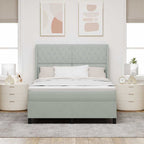 vidaXL Boxspringbett mit LED-Lichtleisten Hellgrau 140 x 190 cm Samt