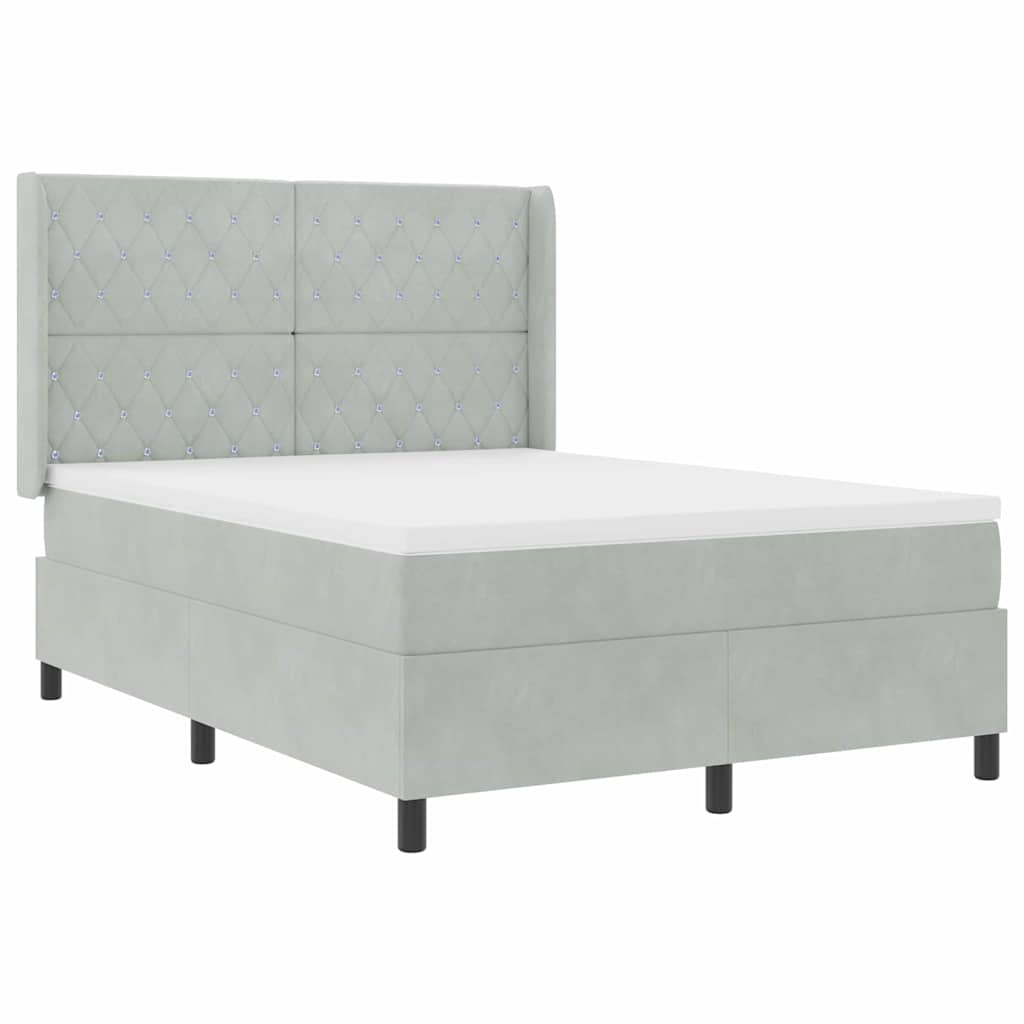 vidaXL Boxspringbett mit LED-Lichtleisten Hellgrau 140 x 190 cm Samt