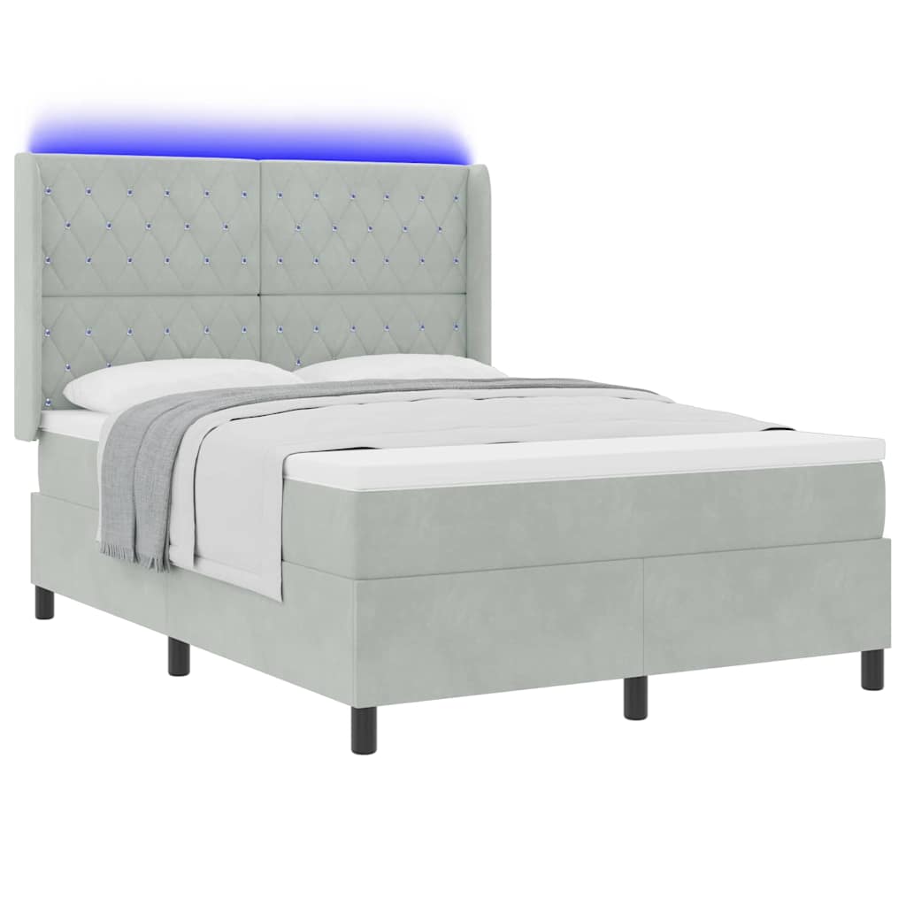 vidaXL Boxspringbett mit LED-Lichtleisten Hellgrau 140 x 190 cm Samt