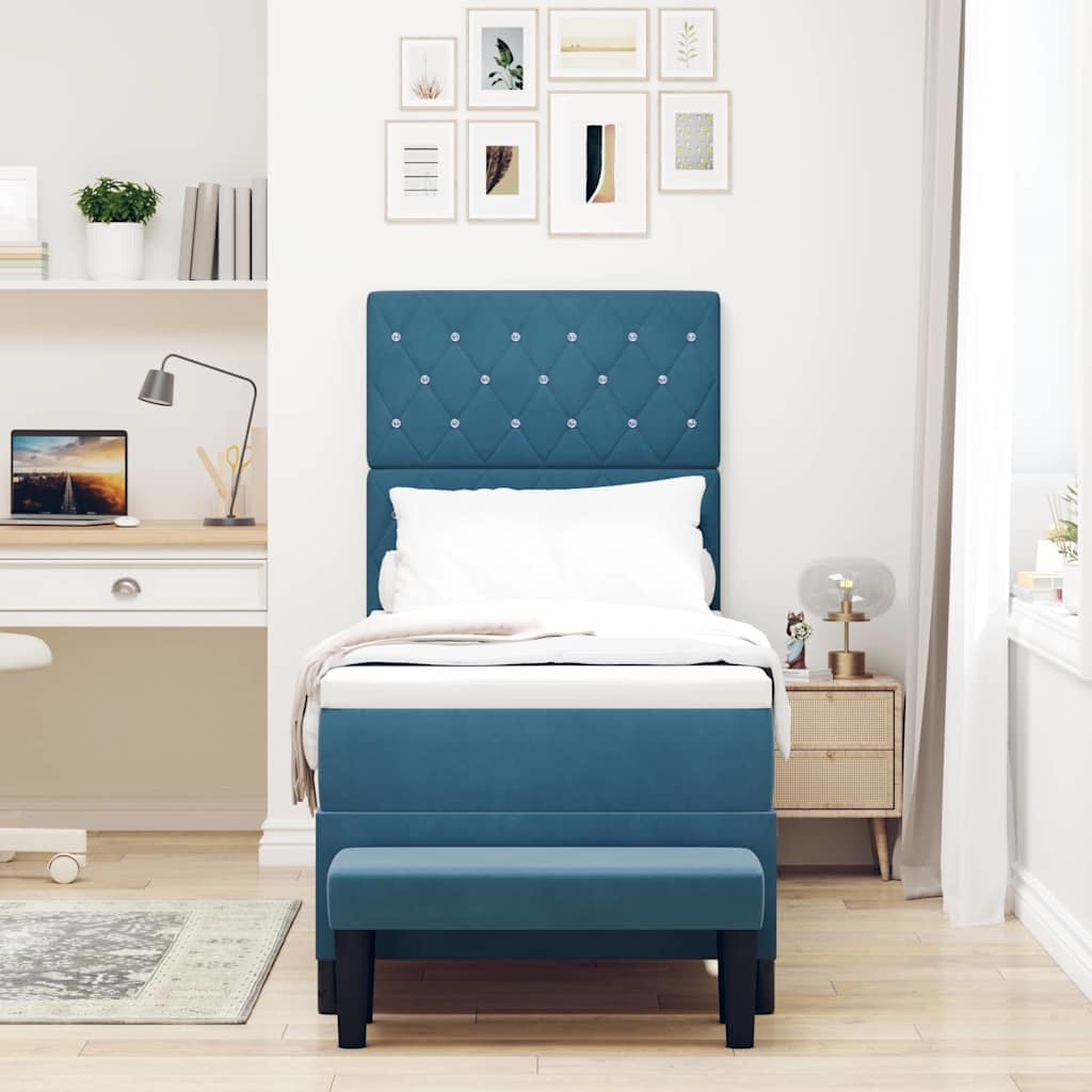 vidaXL Boxspringbett mit Kissen Dunkelblau 200 x 80 cm Samt