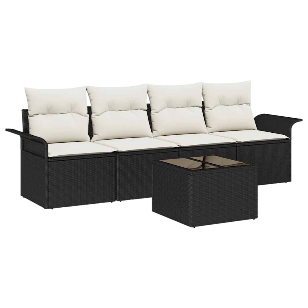 vidaXL Gartensofa-set mit Kissen 5 pcs Schwarz und Creme Poly-Rattan
