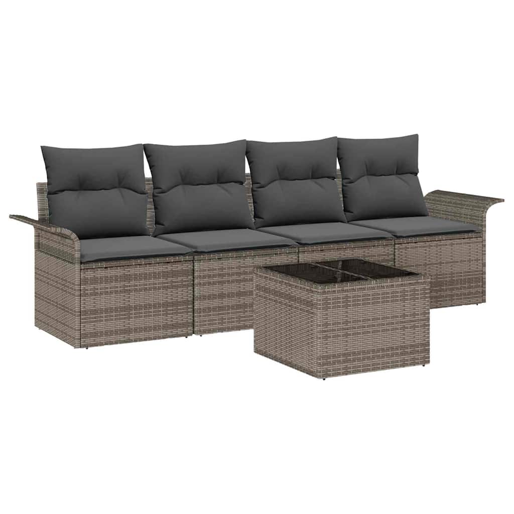 vidaXL Gartensofa-set mit Kissen mit Speicher 5 pcs Grau Poly-Rattan