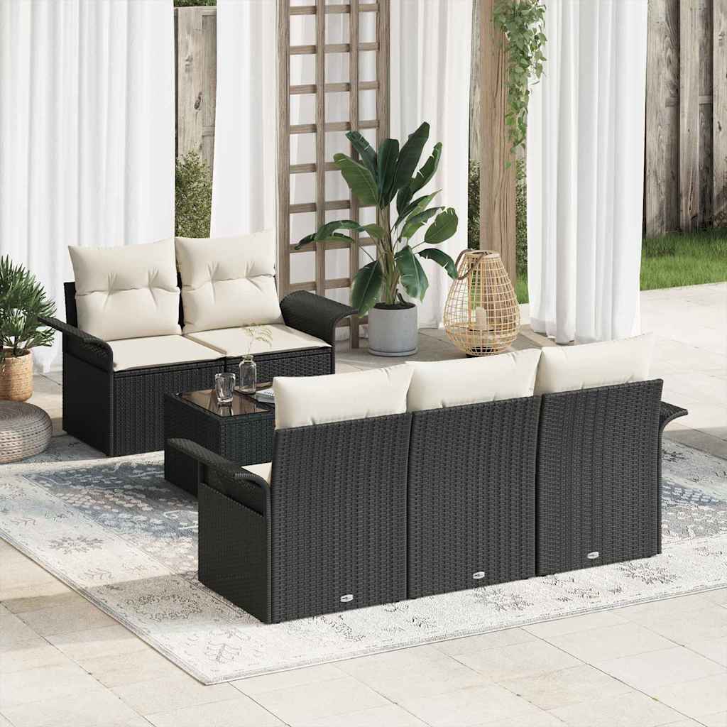 vidaXL Garten-Sofa-Set 6 pcs Schwarz und Creme 55 x 55 x 37 cm