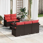 vidaXL Gartensofa-set mit Kissen 6 pcs Beige und Rot Poly-Rattan