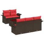 vidaXL Gartensofa-set mit Kissen 6 pcs Beige und Rot Poly-Rattan