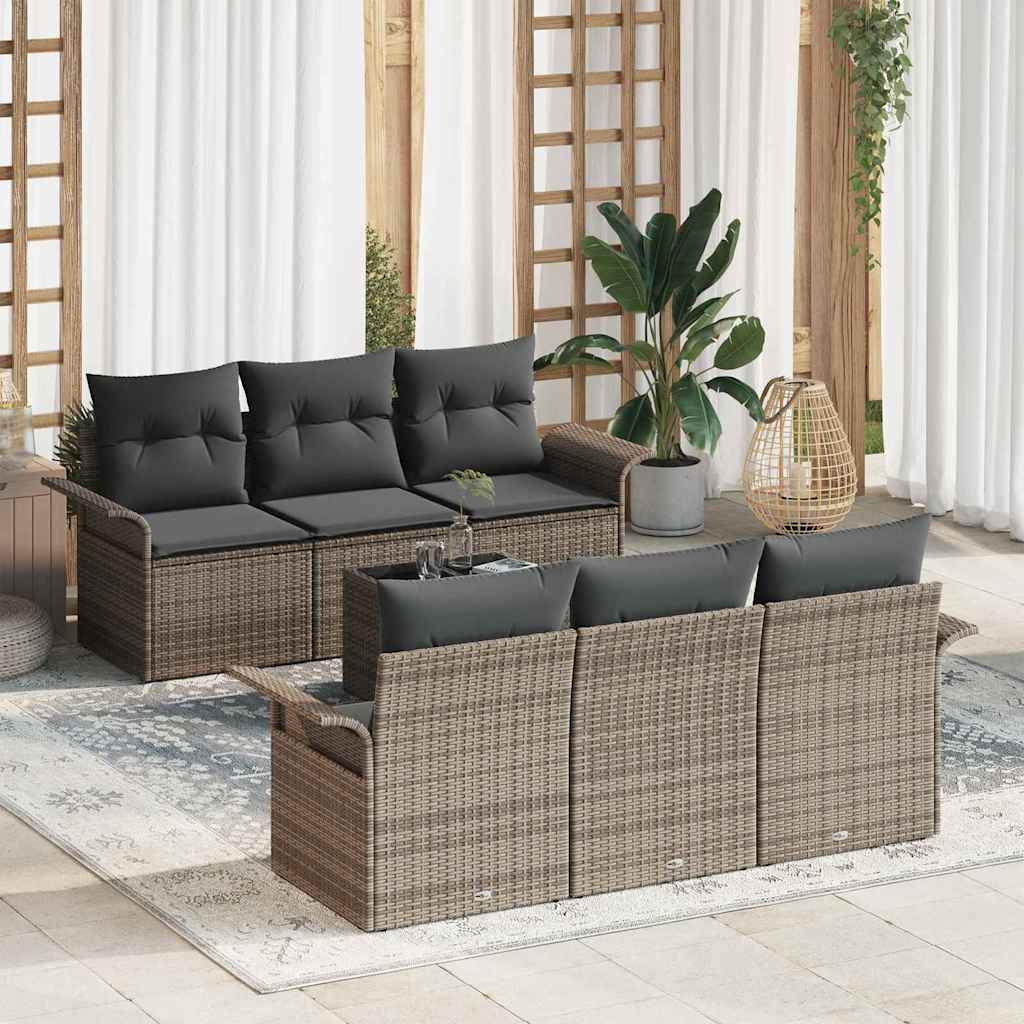 vidaXL Gartensofa-set mit Kissen mit Speicher 7 pcs Grau Poly-Rattan