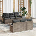 vidaXL Gartensofa-set mit Kissen mit Speicher 7 pcs Grau Poly-Rattan