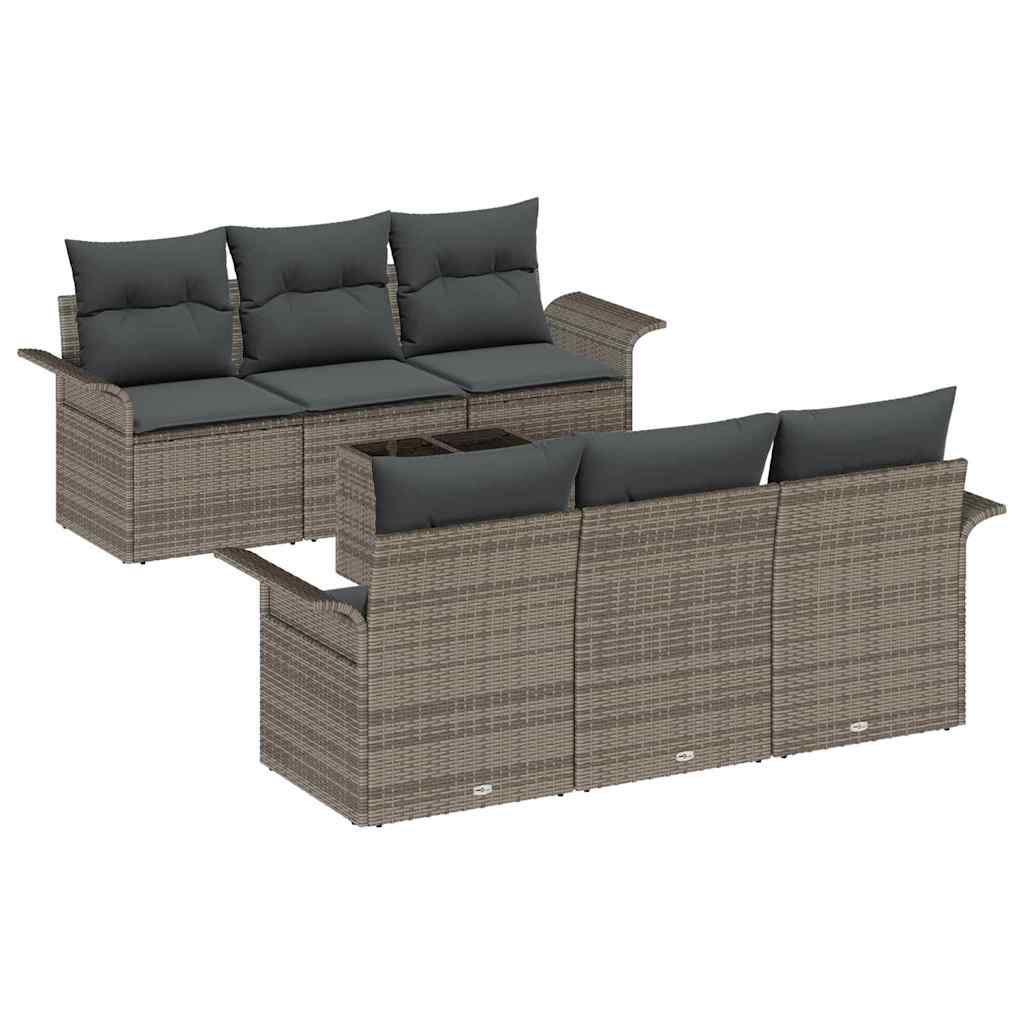 vidaXL Gartensofa-set mit Kissen mit Speicher 7 pcs Grau Poly-Rattan