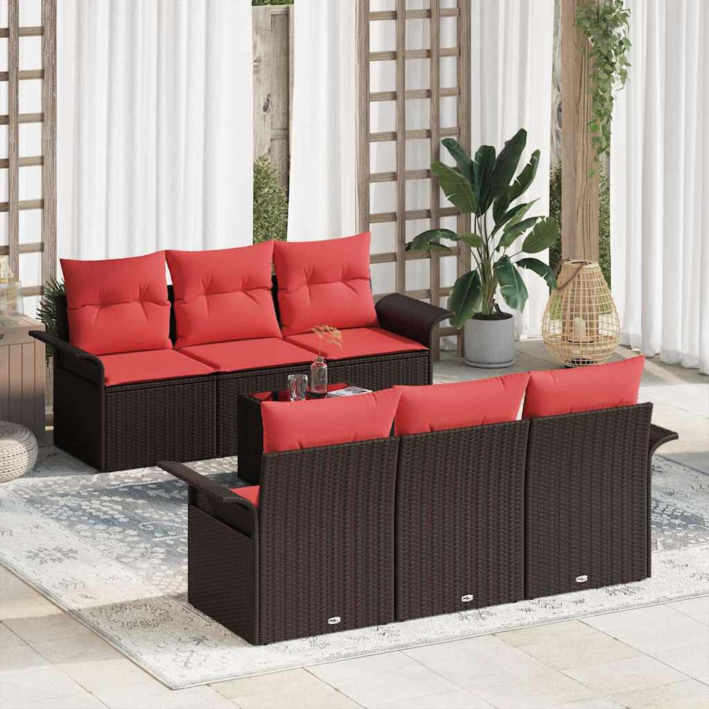 vidaXL Garten-Sofa-Set mit Kissen mit Speicher 7 pcs Beige und Rot