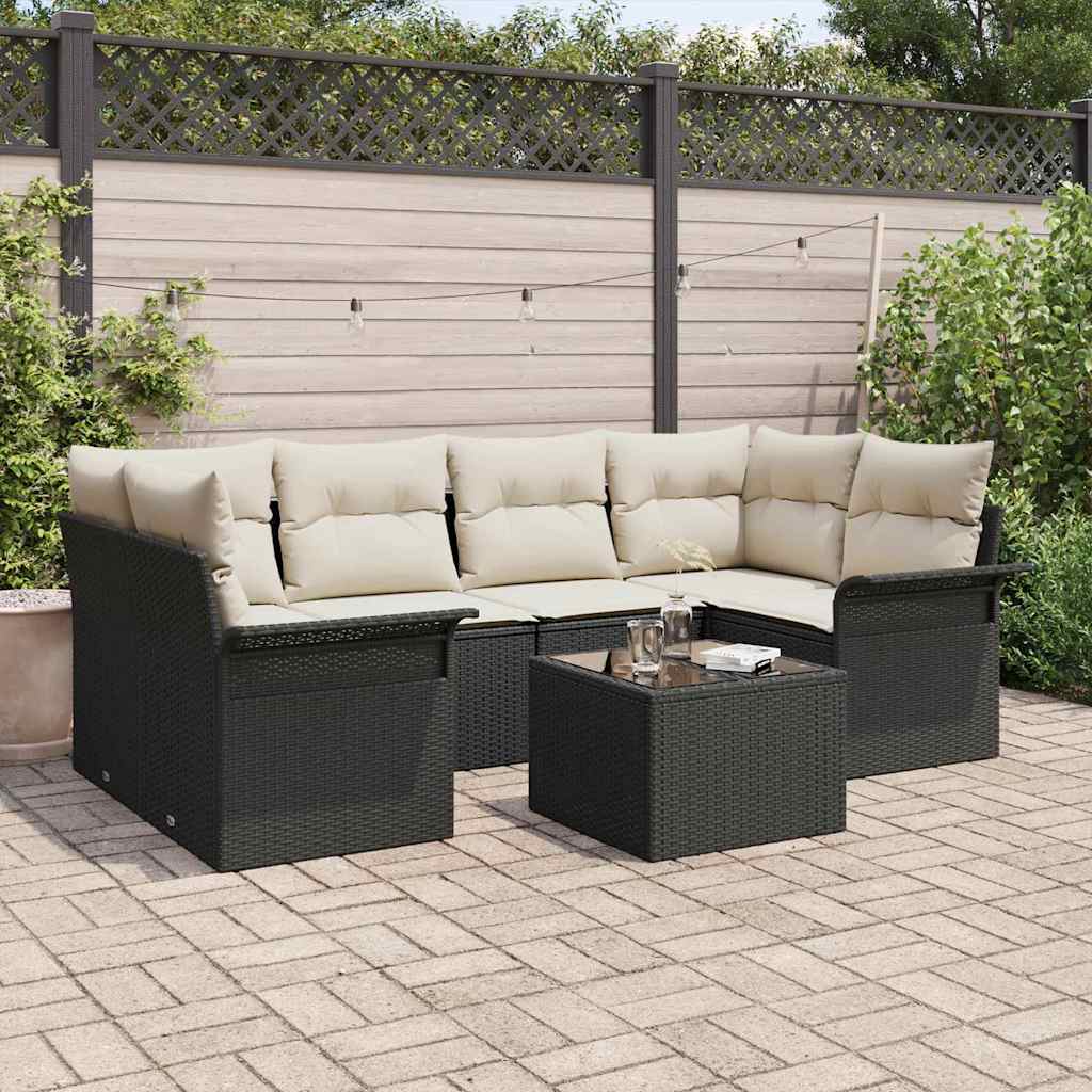 vidaXL Gartensofa-set 7 pcs Schwarz und Creme 55 x 55 x 37 cm
