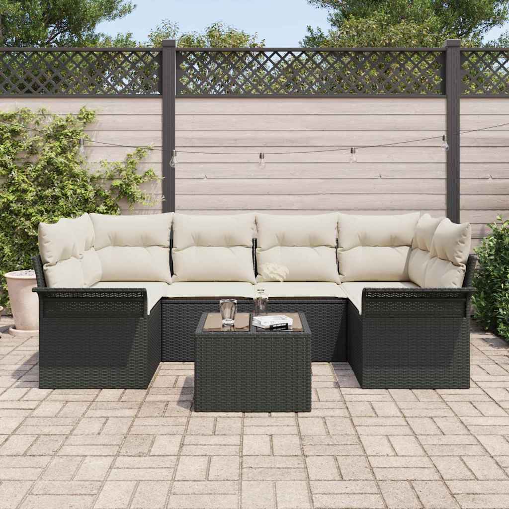 vidaXL Gartensofa-set 7 pcs Schwarz und Creme 55 x 55 x 37 cm