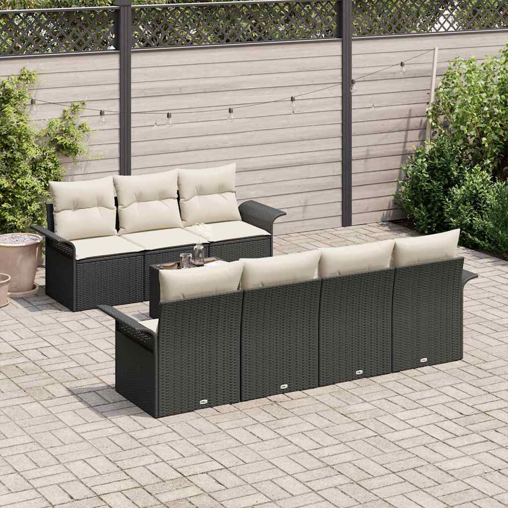vidaXL Gartensofa-set mit Kissen 8 pcs Schwarz und Creme Poly-Rattan