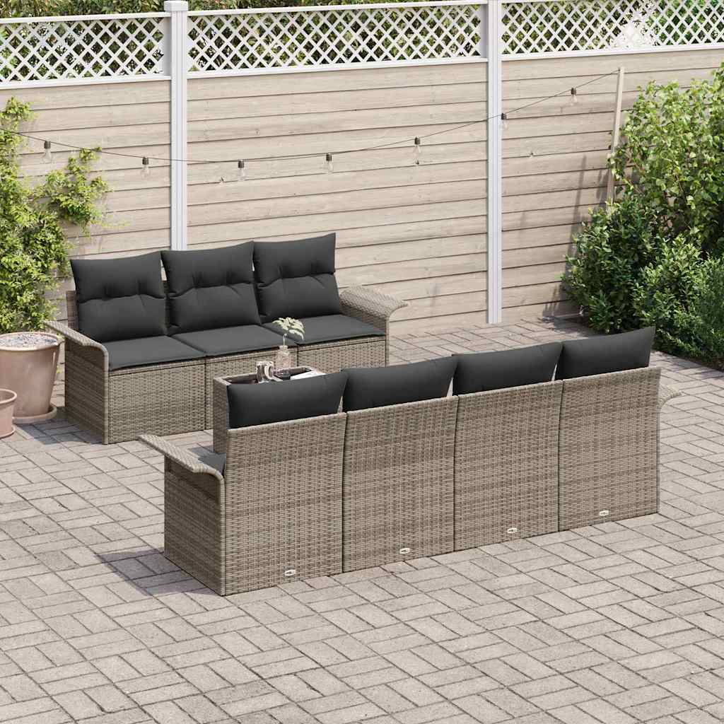 vidaXL Gartensofa-set mit Kissen mit Speicher 8 pcs Grau Poly-Rattan