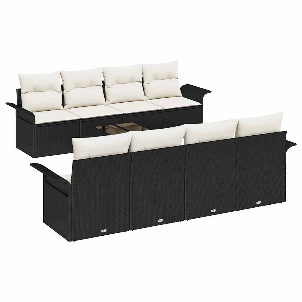 vidaXL Gartensofa-set mit Kissen 9 pcs Schwarz und Creme Poly-Rattan