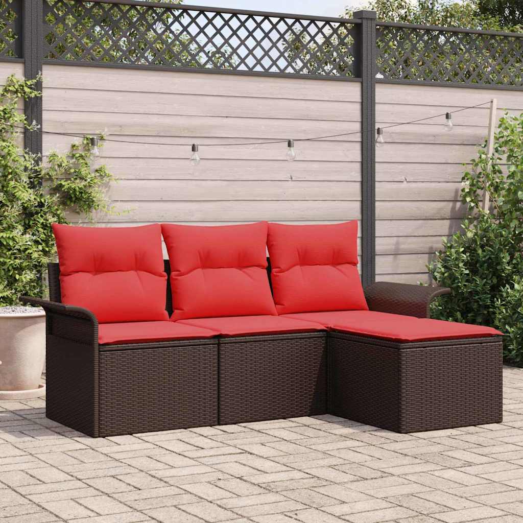 vidaXL Gartensofa-set mit Kissen mit Speicher 4 pcs Braun Poly-Rattan