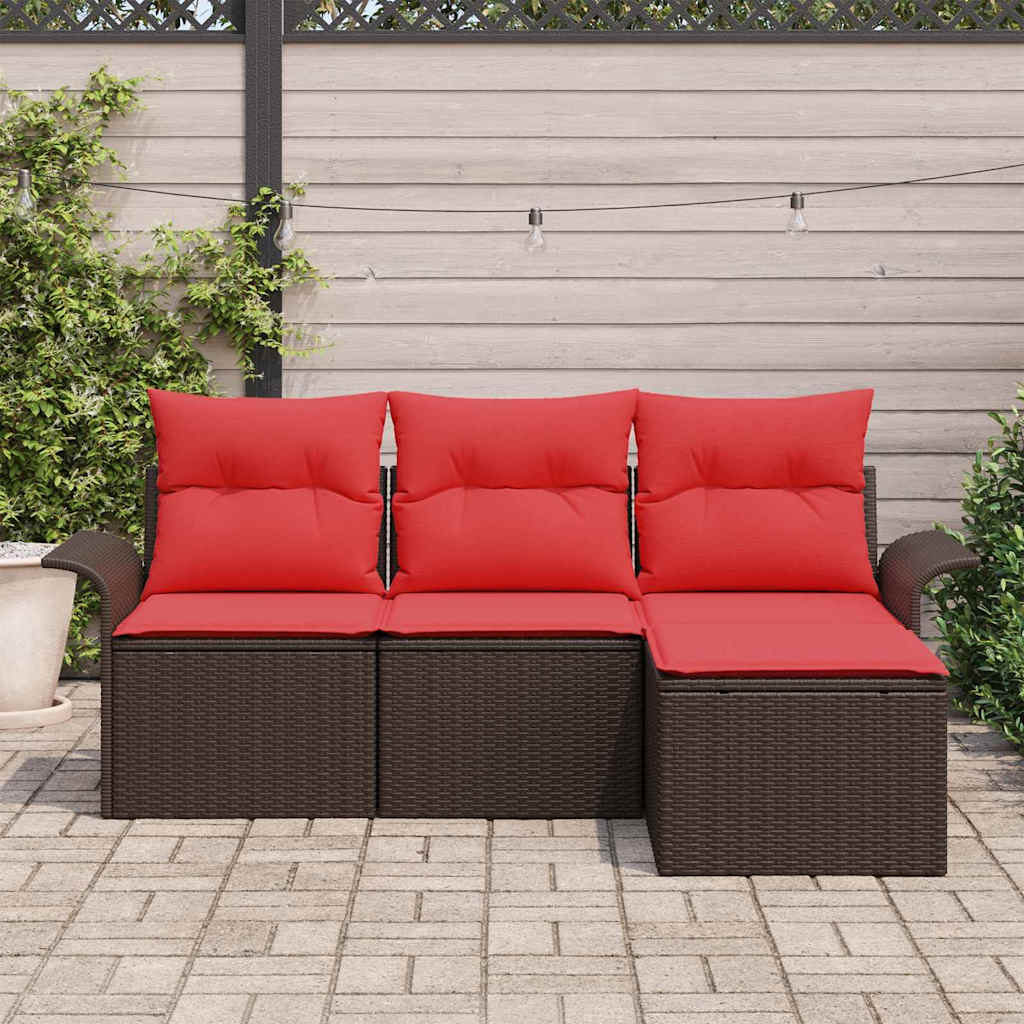 vidaXL Gartensofa-set mit Kissen mit Speicher 4 pcs Braun Poly-Rattan