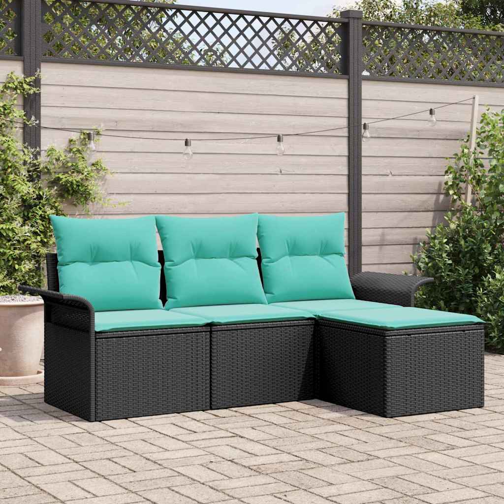 vidaXL Gartensofa-set mit Kissen 4 pcs Schwarz Poly-Rattan