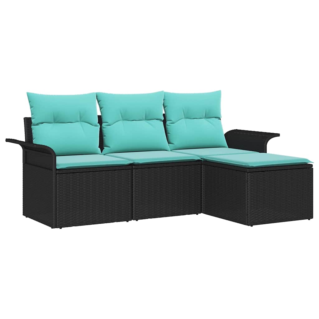 vidaXL Gartensofa-set mit Kissen 4 pcs Schwarz Poly-Rattan